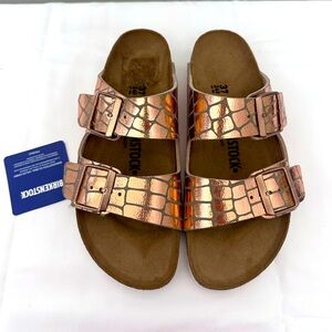 New Birkenstock Arizona Gator Gleam Copper Sandal | Size 37 (6/6.5)